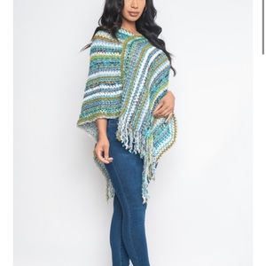 Blue/multicolor poncho sweater
